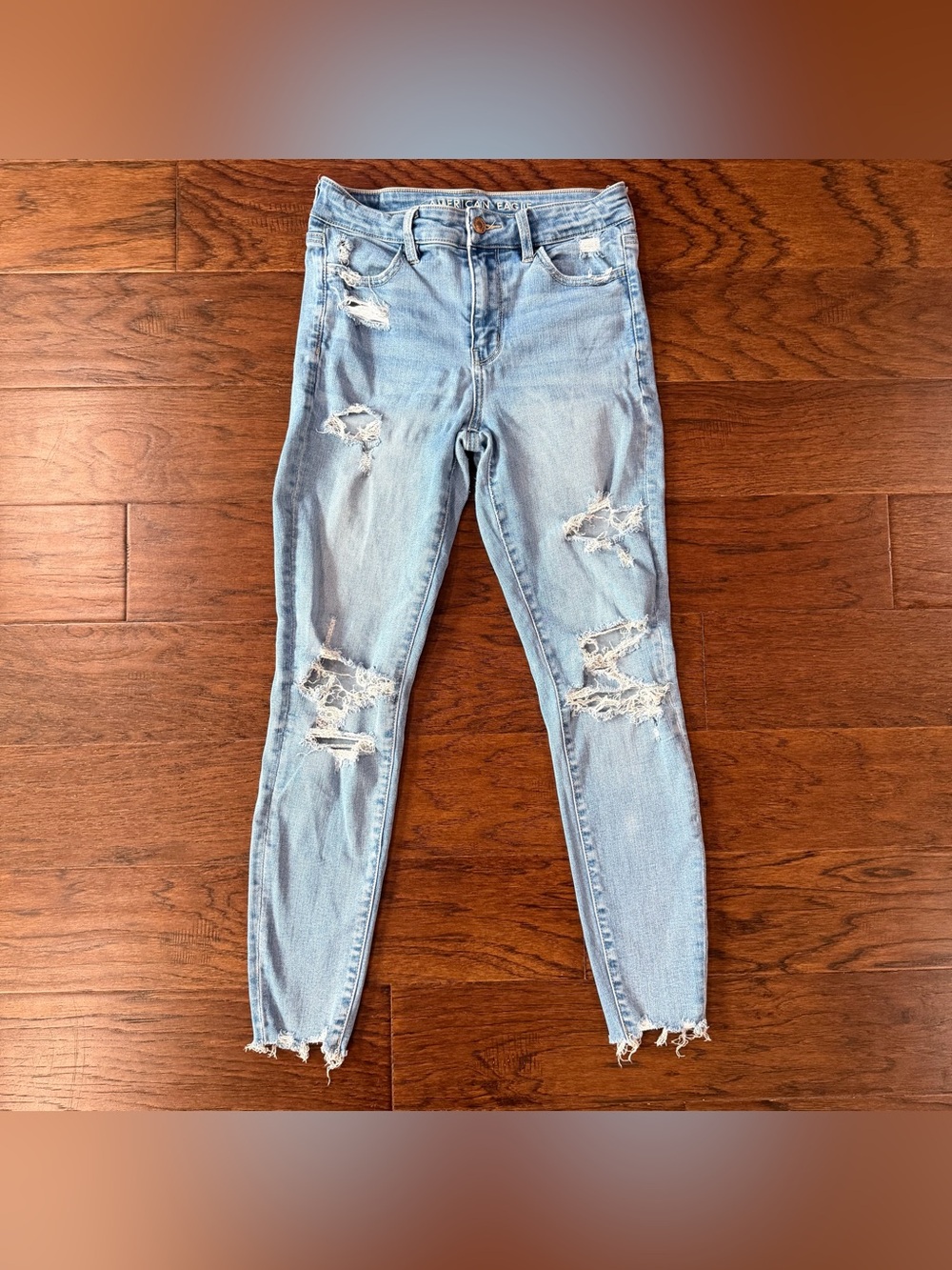 American Eagle Next Level Stretch Hi Rise Jeggings Distressed 4 Short Light Wash